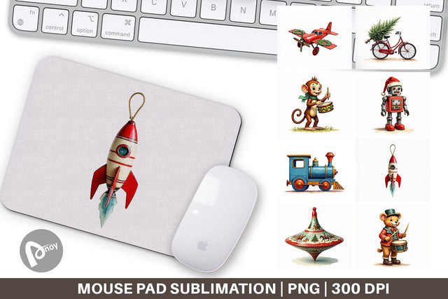 Mouse Pad Retro Christmas Tin Toy Treasures Watercolor Sublimation artnoy 