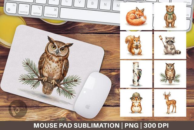 Mouse Pad Retro Forest Friend Watercolor Sublimation artnoy 