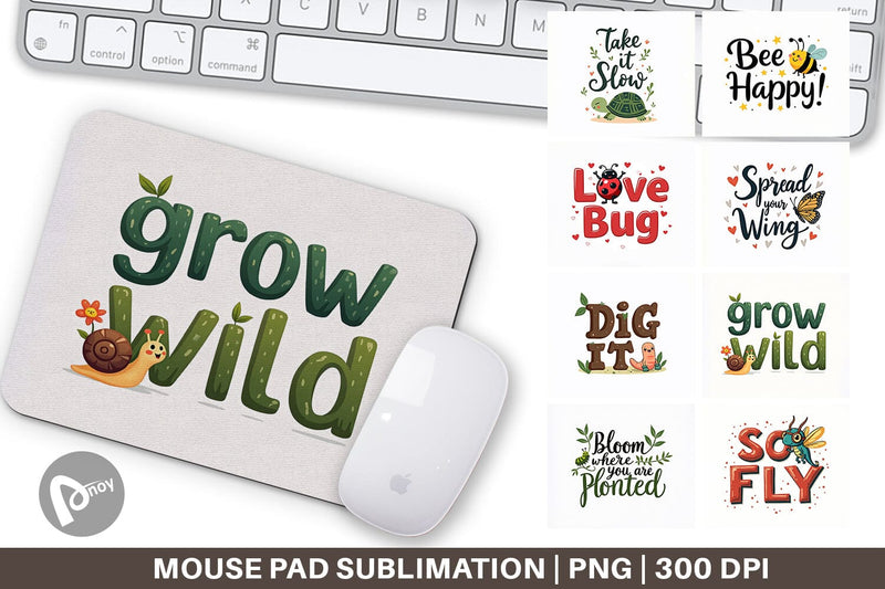 Mouse Pad Retro Garden Critters Cute Motivational Quote Art Sublimation artnoy 