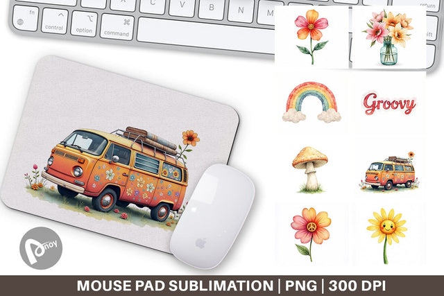 Mouse Pad Retro Groovy Florals Sublimation artnoy 