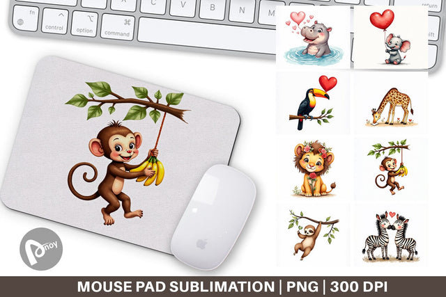 Mouse Pad Retro Jungle Love Valentine's Safari Animal Sublimation artnoy 