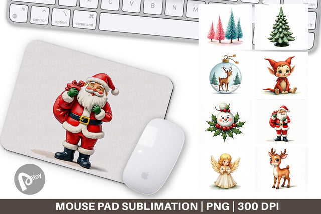 Mouse Pad Retro Kitsch Christmas Watercolor Sublimation artnoy 