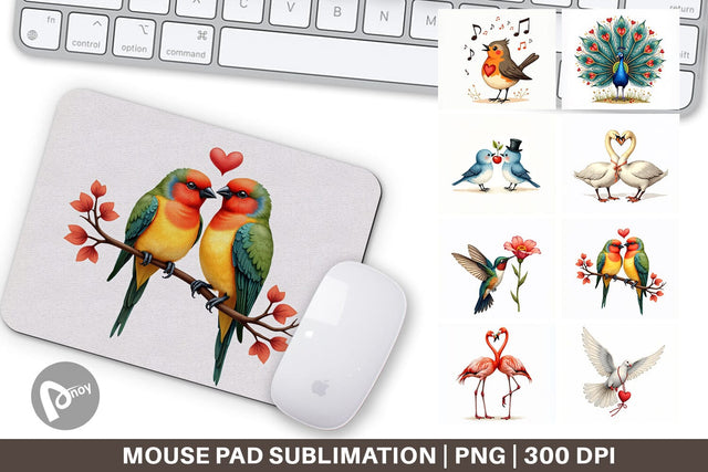 Mouse Pad Retro Lovebirds & Swans Valentine Watercolor Sublimation artnoy 