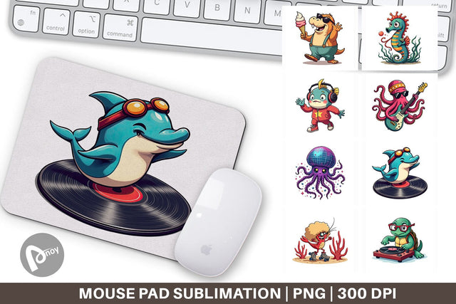 Mouse Pad Retro Sea Critters Sublimation artnoy 