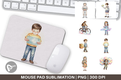 Mouse Pad Retro Space Kid School Watercolor Sublimation artnoy 