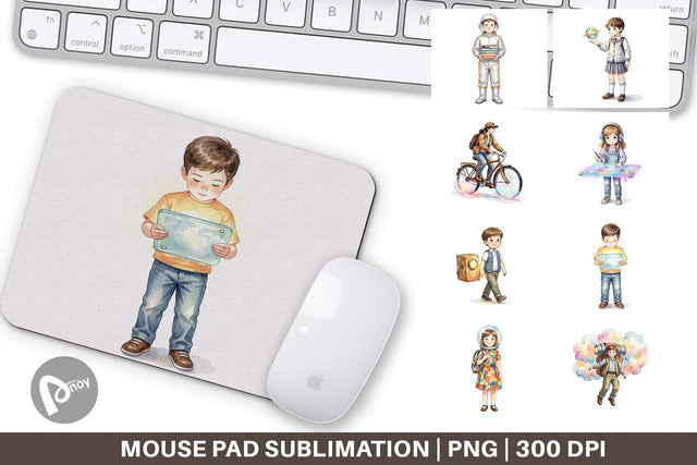 Mouse Pad Retro Space Kid School Watercolor Sublimation artnoy 