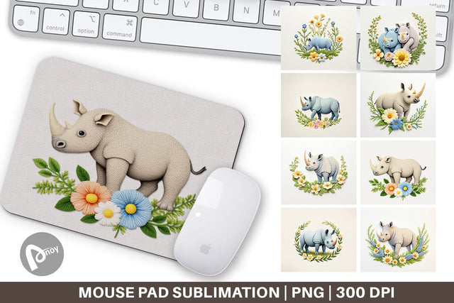 Mouse Pad Rhino Embroidery Sublimation artnoy 