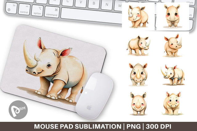 Mouse Pad Rhinoceros Wildlife Sublimation artnoy 