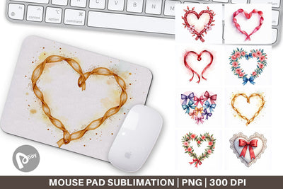 Mouse Pad Ribbon Heart Wreaths Sublimation artnoy 