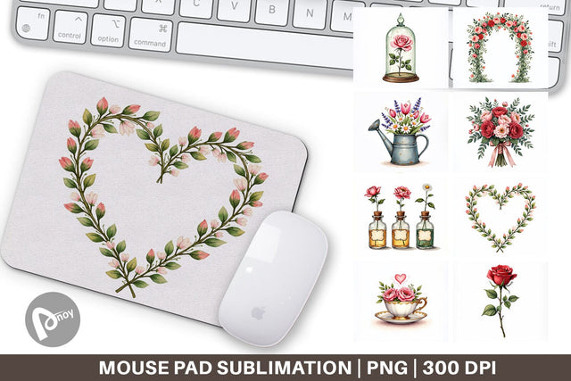 Mouse Pad Romantic Blooms Vintage Floral Valentine Sublimation artnoy 