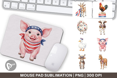 Mouse Pad Rustic Patriotic Farm Animals Sublimation artnoy 