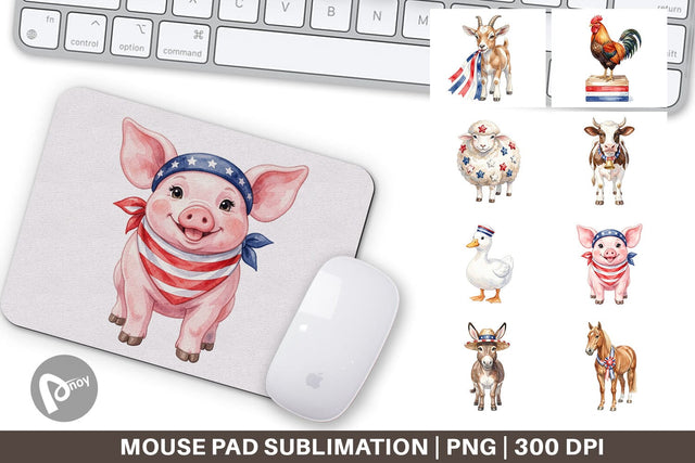 Mouse Pad Rustic Patriotic Farm Animals Sublimation artnoy 