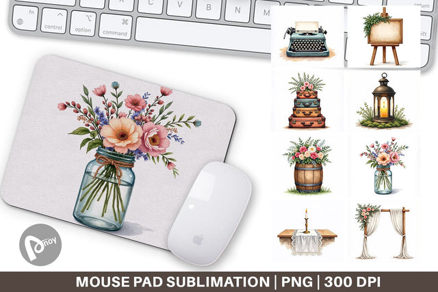 Mouse Pad Rustic Romance Wedding Decor Elements Sublimation artnoy 