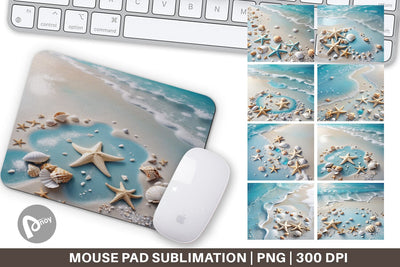 Mouse Pad Sandy Beach and Seashells Sublimation artnoy 