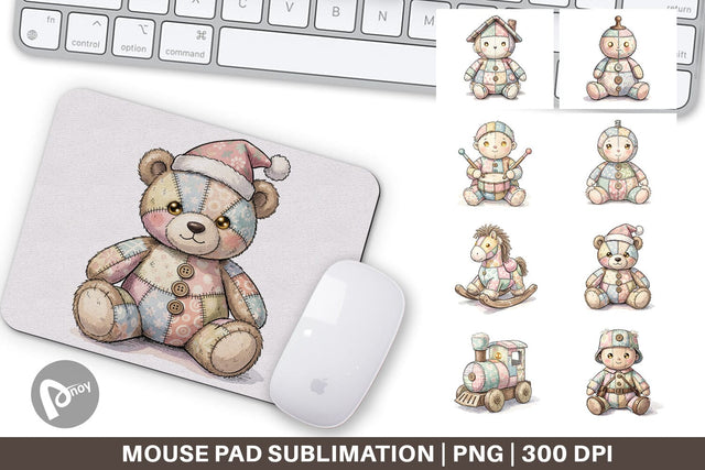 Mouse Pad Santa Workshop Patchwork Watercolor Sublimation artnoy 