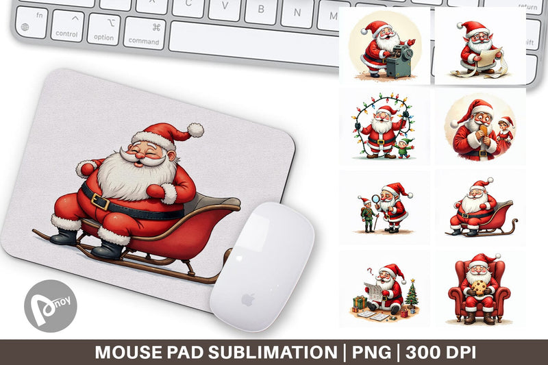 Mouse Pad Santa's Quirky Workshop Watercolor Sublimation artnoy 