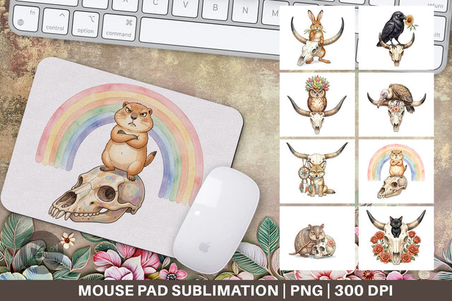 Mouse Pad Sarcastic Boho Desert Skull Watercolor Sublimation artnoy 
