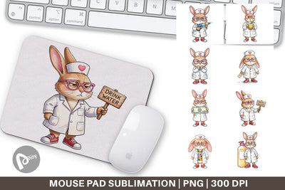 Mouse Pad Sarcastic Bunny Nurse Vibes Sublimation artnoy 