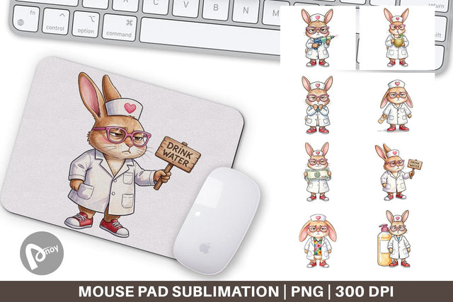 Mouse Pad Sarcastic Bunny Nurse Vibes Sublimation artnoy 