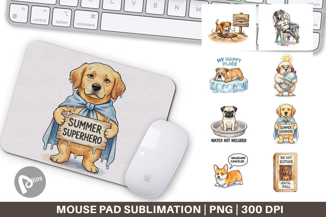 Mouse Pad Sarcastic Lazy Summer Dog Watercolor Sublimation artnoy 