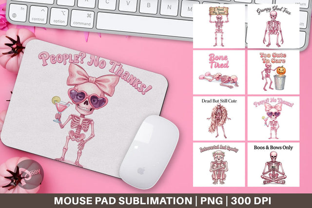 Mouse Pad Sarcastic Pink Skeleton Coquette Sublimation artnoy 