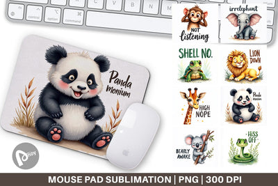 Mouse Pad Sassy Big-Eyed Animal Watercolor Puns Sublimation artnoy 