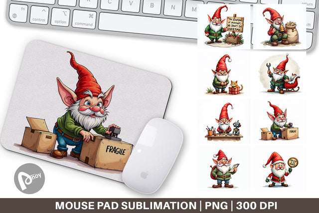 Mouse Pad Sassy Santa's Helpers: Watercolor Gnome Crew Sublimation artnoy 