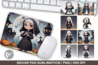 Mouse Pad Scary Halloween Nun Sublimation artnoy 