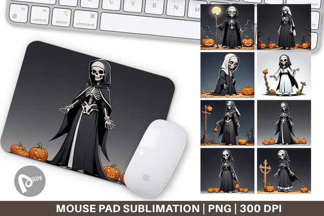 Mouse Pad Scary Skeleton Nun Sublimation artnoy 