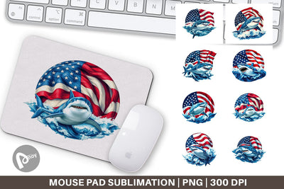 Mouse Pad Shark 4th of July Sublimation artnoy 