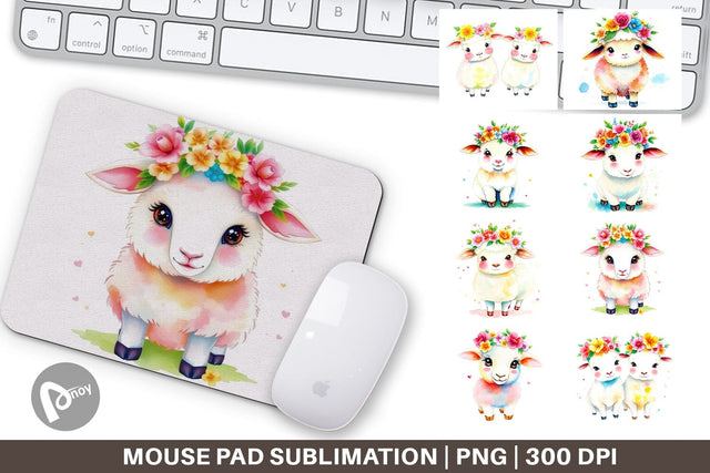 Mouse Pad Sheep with Floral Crowns Sublimation artnoy 