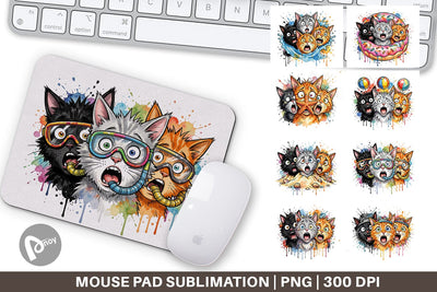 Mouse Pad Shocked Beach Cat Heads Ink Sketch Sublimation artnoy 