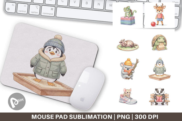 Mouse Pad Shy Awkward School Animal Watercolor Sublimation artnoy 