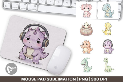 Mouse Pad Shy Baby Dinosaur Watercolor Sublimation artnoy 