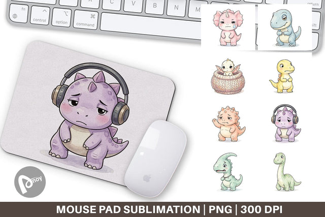 Mouse Pad Shy Baby Dinosaur Watercolor Sublimation artnoy 