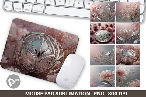 Mouse Pad Silver and Pink Plants Sublimation artnoy 