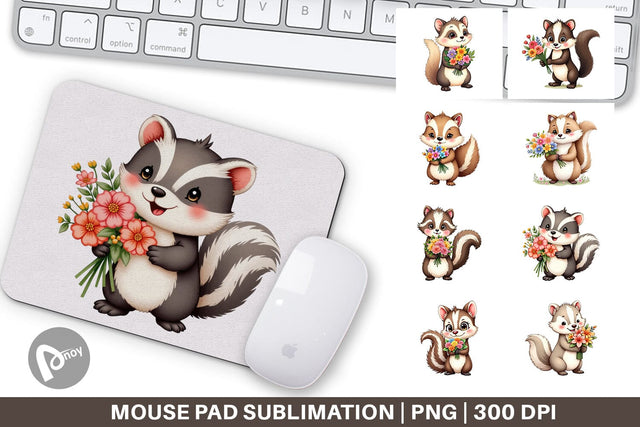 Mouse Pad Skunk Spring Bouquet Sublimation artnoy 