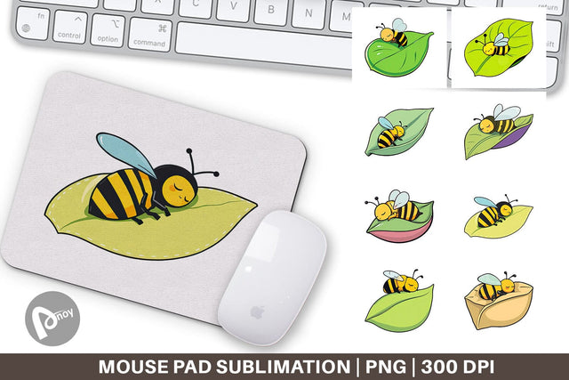 Mouse Pad Sleeping Bee on Leaf Sublimation artnoy 