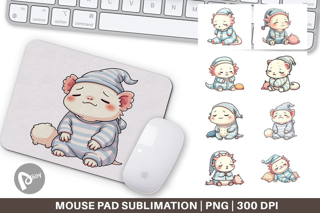 Mouse Pad Sleepy Axolotl Sublimation artnoy 