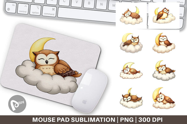 Mouse Pad Sleepy Owl Cloud Sublimation artnoy 