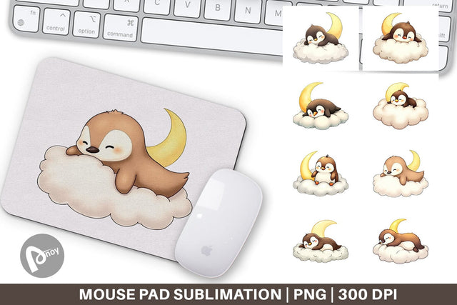 Mouse Pad Sleepy Penguin Cloud Sublimation artnoy 