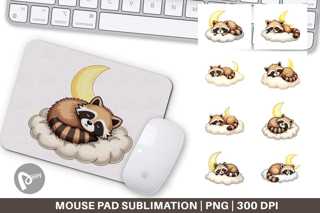 Mouse Pad Sleepy Raccoon Cloud Sublimation artnoy 