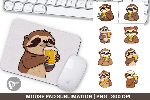 Mouse Pad Sloth Beer Day Sublimation artnoy 