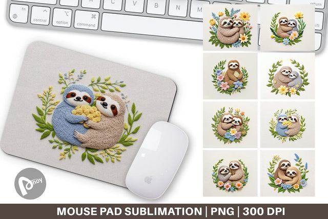 Mouse Pad Sloth Embroidery Sublimation artnoy 
