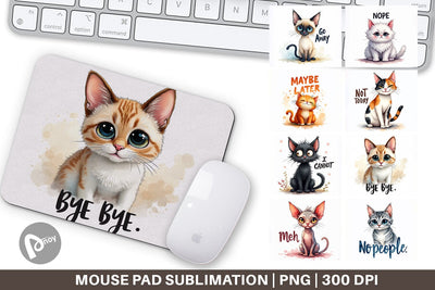 Mouse Pad Snarky Felines Watercolor Sublimation artnoy 