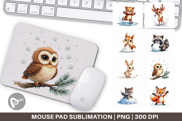 Mouse Pad Snowy Playtime Big-Eyed Forest Friends Sublimation artnoy 