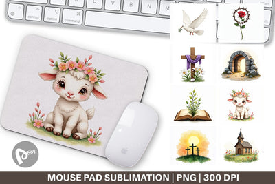 Mouse Pad Spiritual Easter Lilies and Crosses Watercolor Sublimation artnoy 