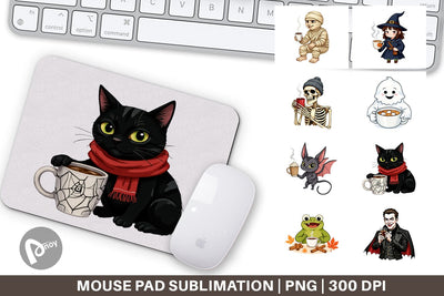 Mouse Pad Spooky Coffee Sips Sublimation artnoy 