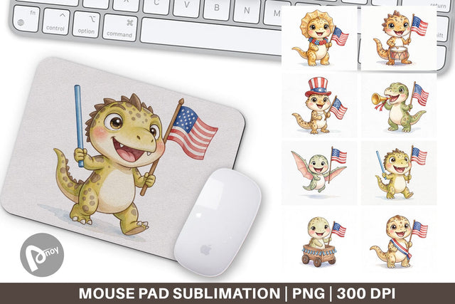 Mouse Pad Spotted July 4th Parade Dino Sublimation artnoy 
