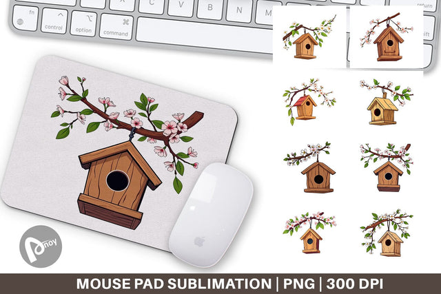 Mouse Pad Spring Birdhouse Sublimation artnoy 